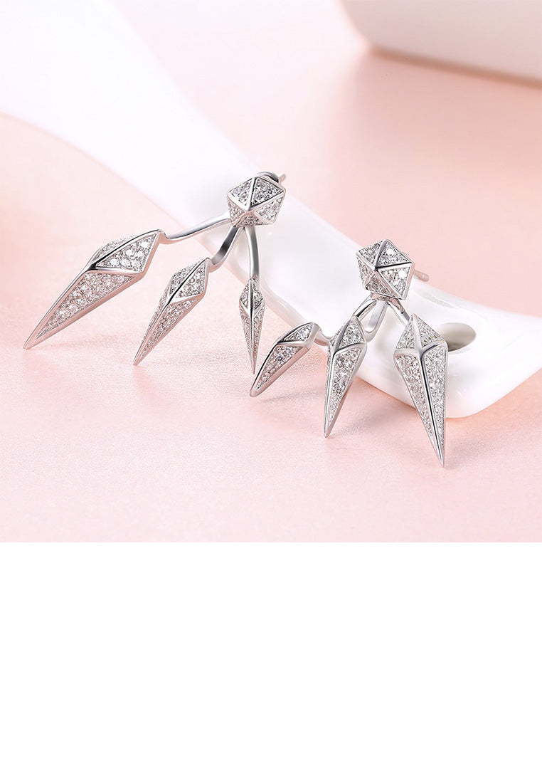 925 Sterling Silver Simple and Fashion Willow Leaf Stud Earrings with Cubic Zircon
