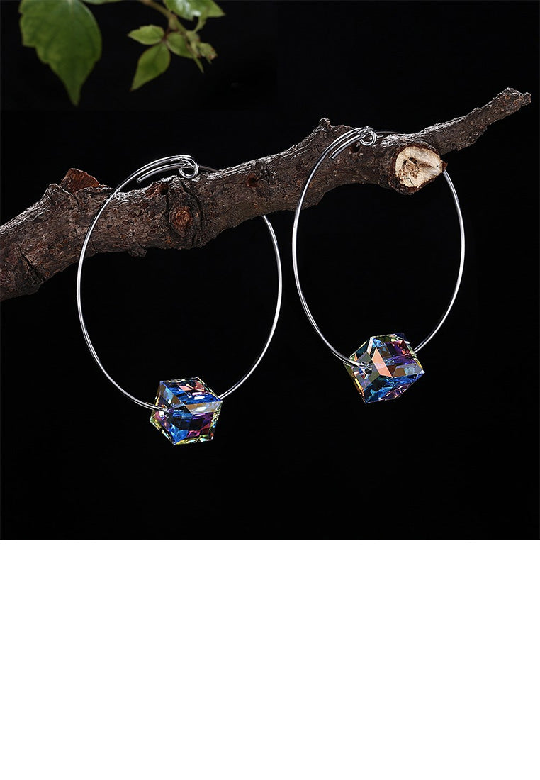 925 Sterling Silver Fashion Simple Geometric Round Cubic Zircon Earrings