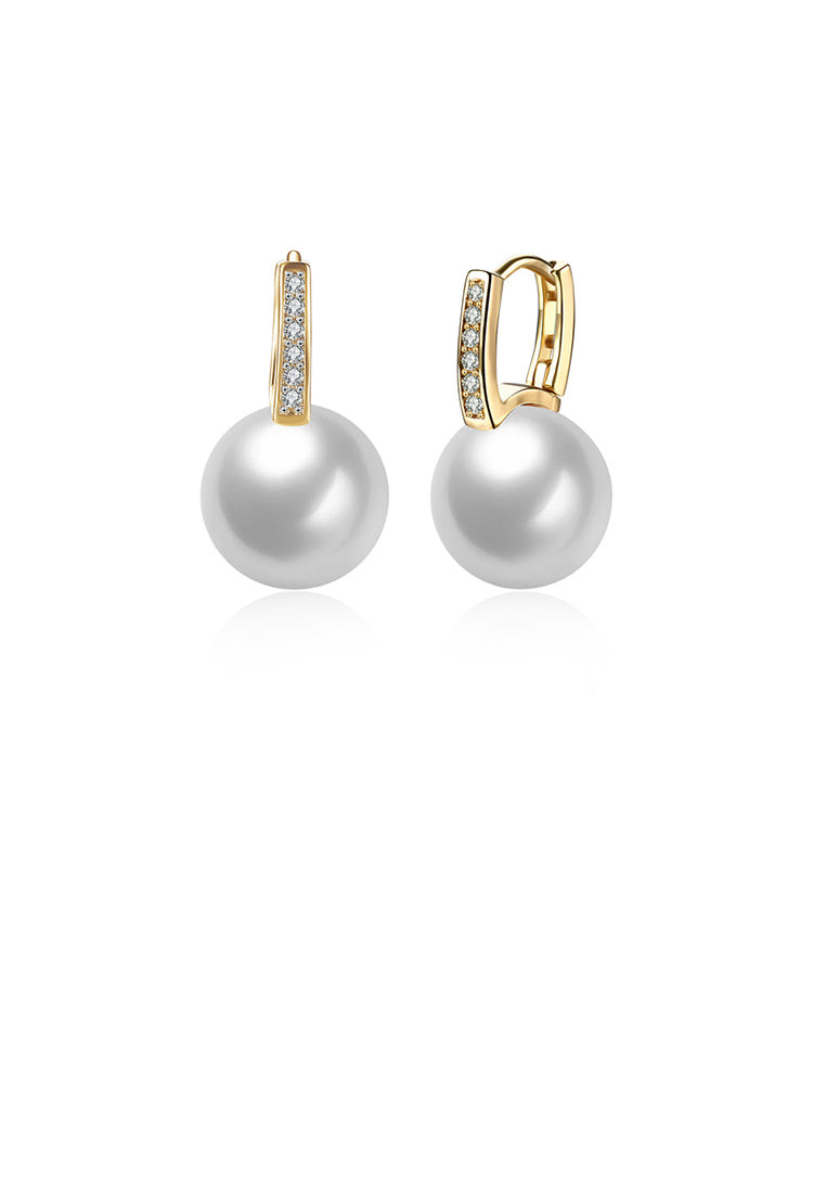 Elegant Plated Champagne Gold Pearl Earrings with Austrian Element Crystal - Luxurious Look