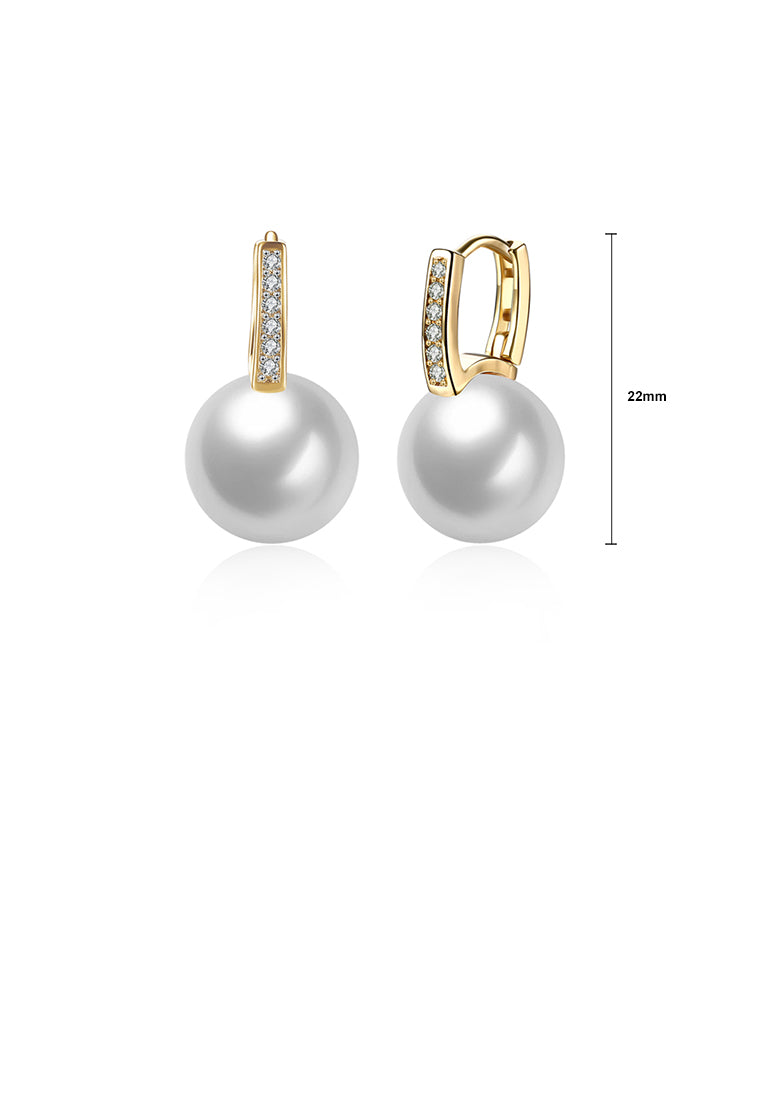 Elegant Plated Champagne Gold Pearl Earrings with Austrian Element Crystal - Luxurious Look