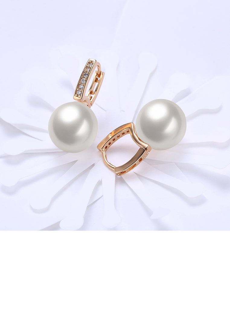 Elegant Plated Champagne Gold Pearl Earrings with Austrian Element Crystal - Luxurious Look