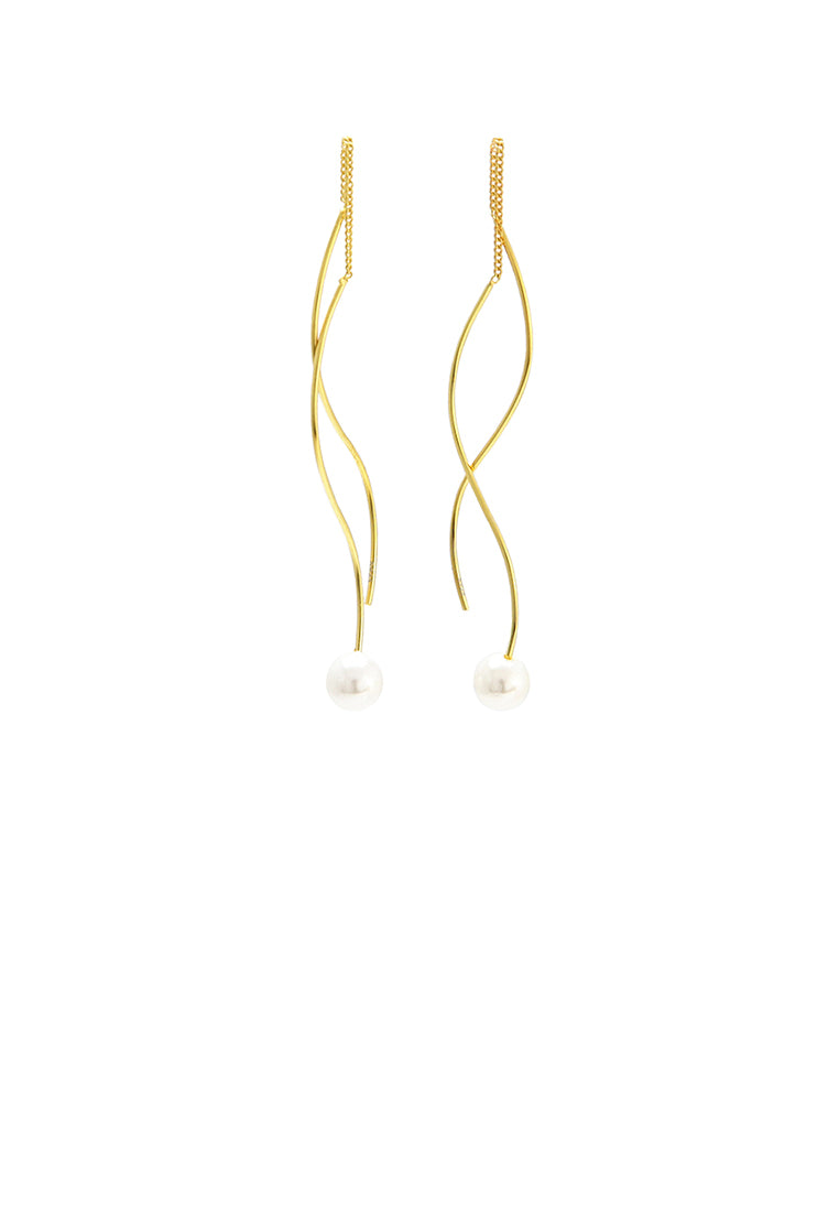 925 Sterling Silver Plated Gold Simple Fashion Geometric Lines Freshwater Pearl Earrings - Luxurious Look