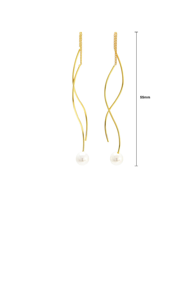 925 Sterling Silver Plated Gold Simple Fashion Geometric Lines Freshwater Pearl Earrings - Luxurious Look