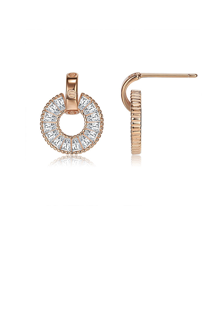 925 Sterling Silver Plated Rose Gold Elegant Geometric Round Stud Earrings with Austrian Element Crystal