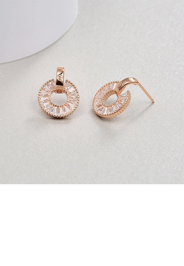 925 Sterling Silver Plated Rose Gold Elegant Geometric Round Stud Earrings with Austrian Element Crystal