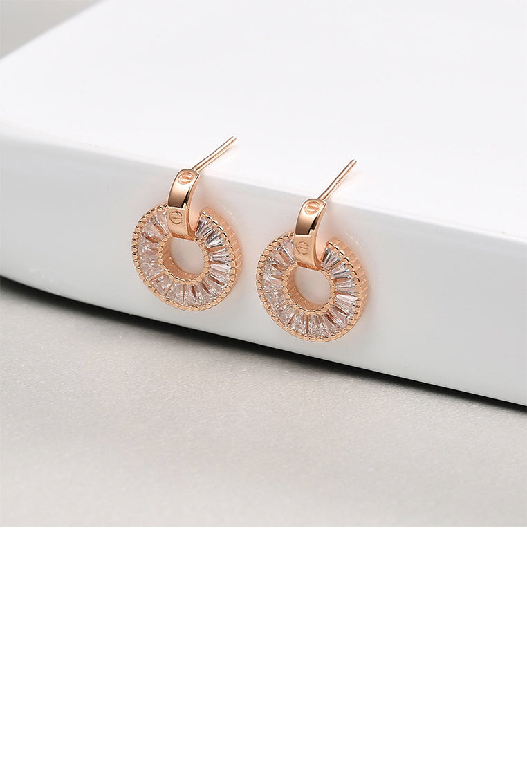 925 Sterling Silver Plated Rose Gold Elegant Geometric Round Stud Earrings with Austrian Element Crystal