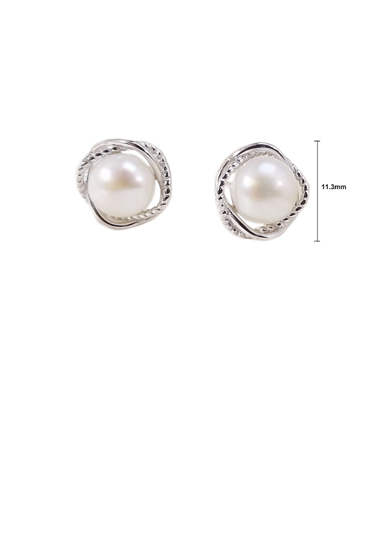 925 Sterling Silver Simple Fashion Flower Freshwater Pearl Stud Earrings - Luxurious Look