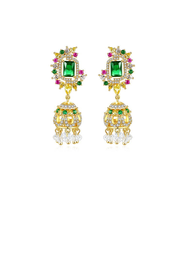 Fashion and Elegant Plated Gold Ethnic Geometric Wind Chimes Tassel Earrings with Colorful Cubic Zirconia - Luxurious Look