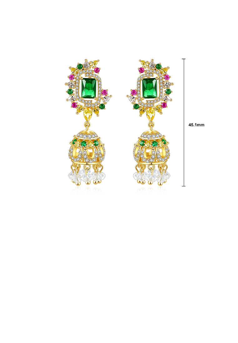 Fashion and Elegant Plated Gold Ethnic Geometric Wind Chimes Tassel Earrings with Colorful Cubic Zirconia - Luxurious Look