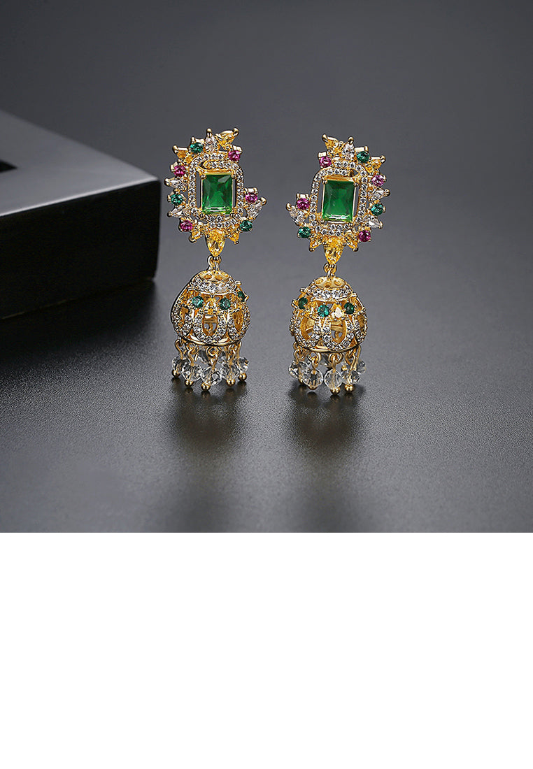 Fashion and Elegant Plated Gold Ethnic Geometric Wind Chimes Tassel Earrings with Colorful Cubic Zirconia - Luxurious Look