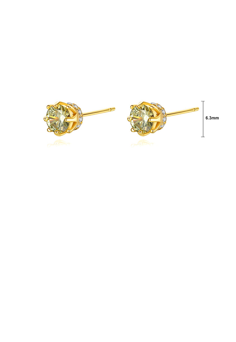 925 Sterling Silver Plated Gold Simple Fashion Geometric Round Green Cubic Zirconia Stud Earrings - Luxurious Look