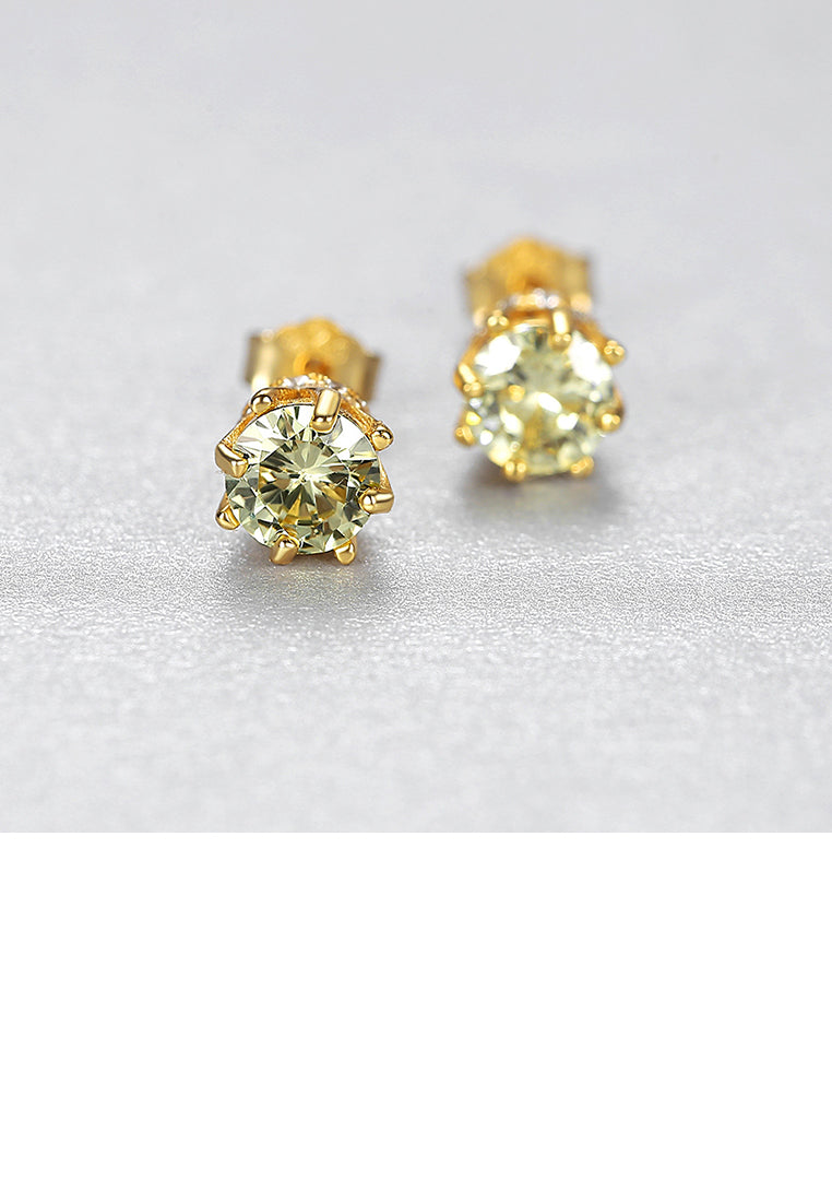 925 Sterling Silver Plated Gold Simple Fashion Geometric Round Green Cubic Zirconia Stud Earrings - Luxurious Look