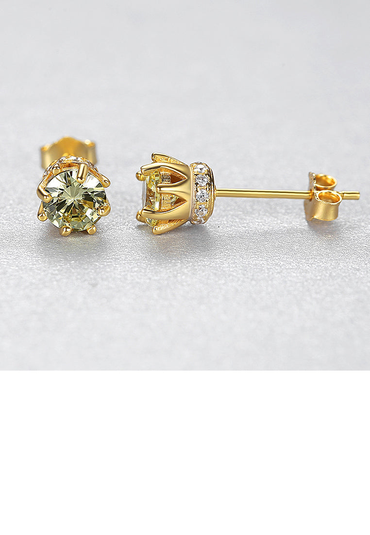 925 Sterling Silver Plated Gold Simple Fashion Geometric Round Green Cubic Zirconia Stud Earrings - Luxurious Look