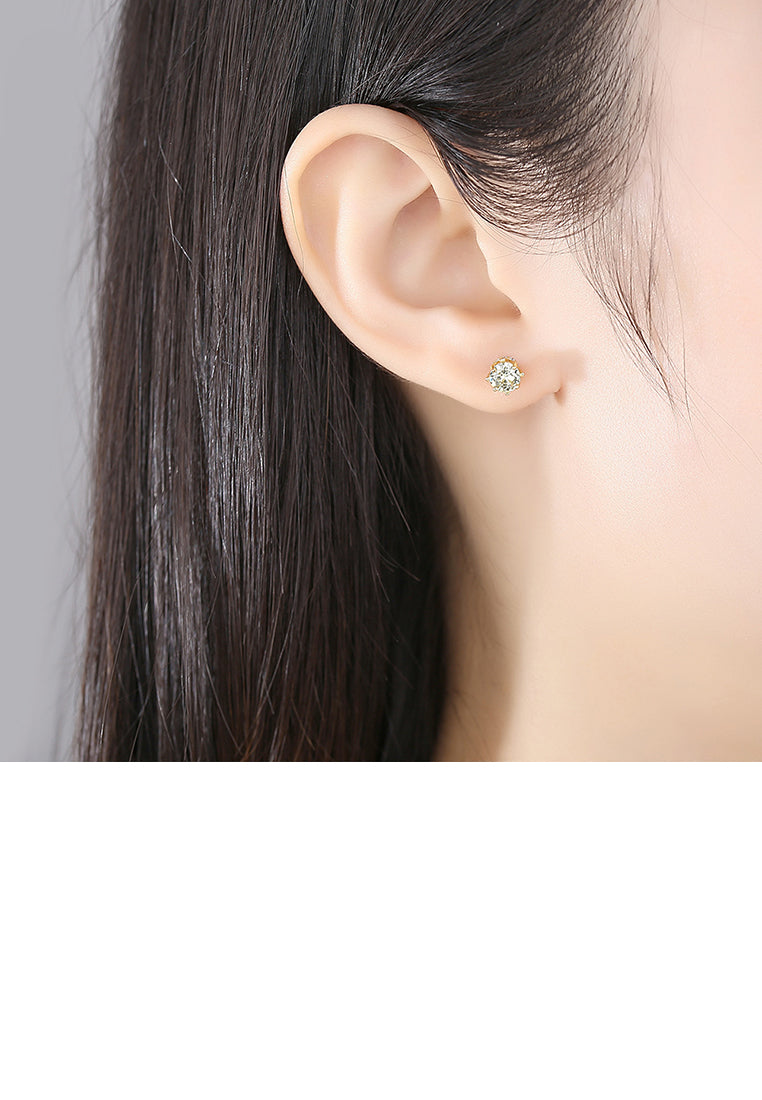 925 Sterling Silver Plated Gold Simple Fashion Geometric Round Green Cubic Zirconia Stud Earrings - Luxurious Look