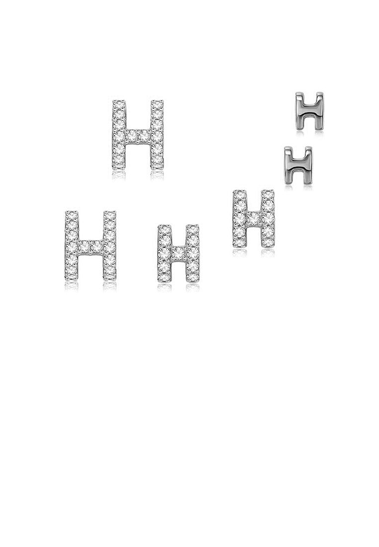 925 Sterling Silver Simple Fashion Letter H Three-Piece Stud Earrings with Cubic Zircon