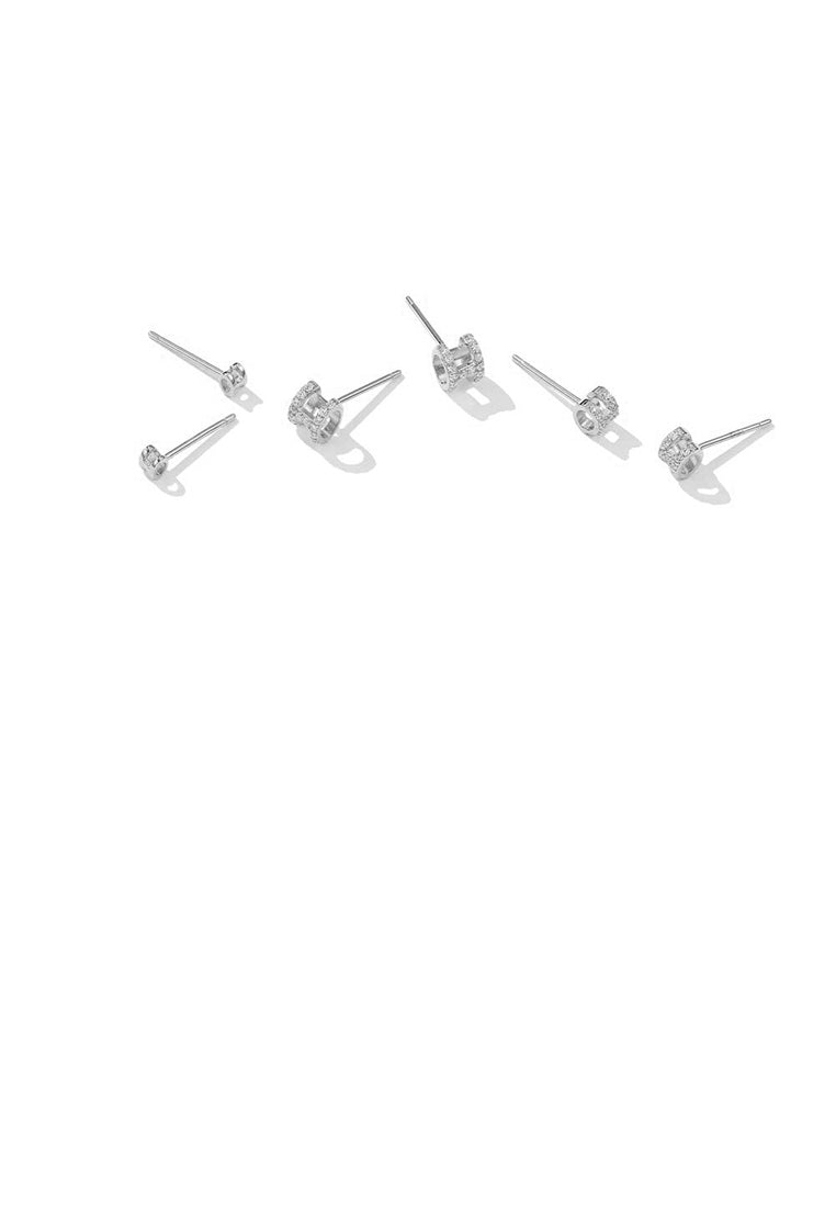 925 Sterling Silver Simple Fashion Letter H Three-Piece Stud Earrings with Cubic Zircon