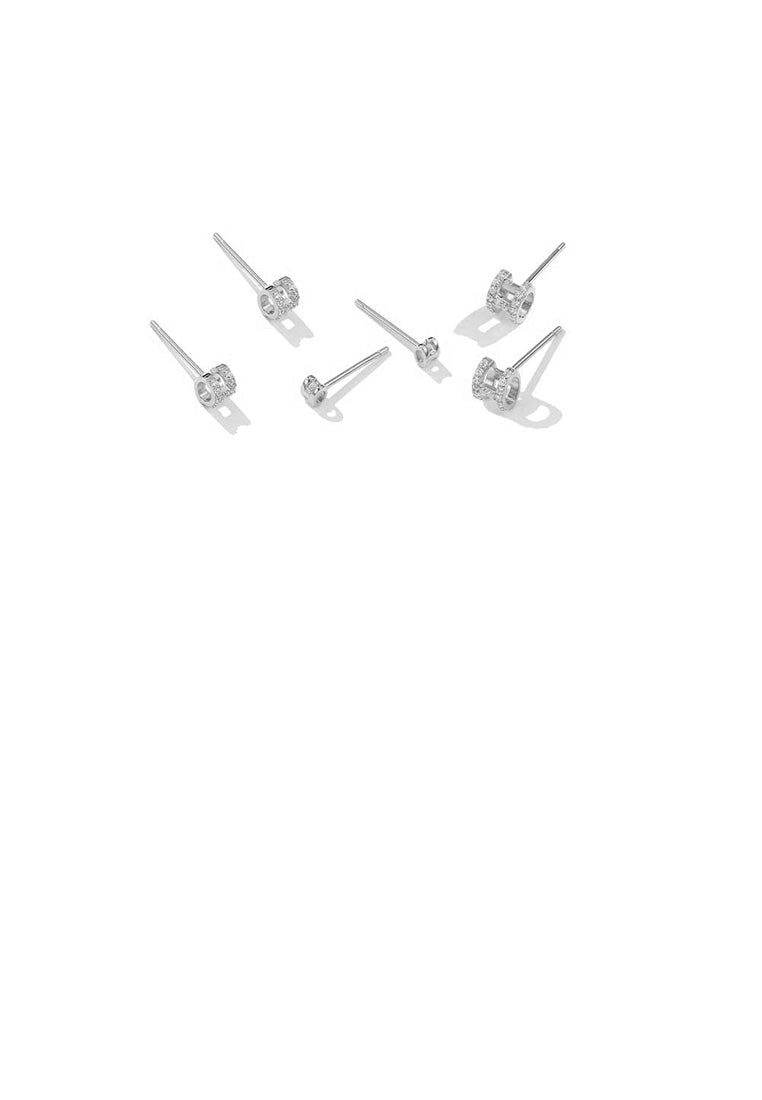 925 Sterling Silver Simple Fashion Letter H Three-Piece Stud Earrings with Cubic Zircon