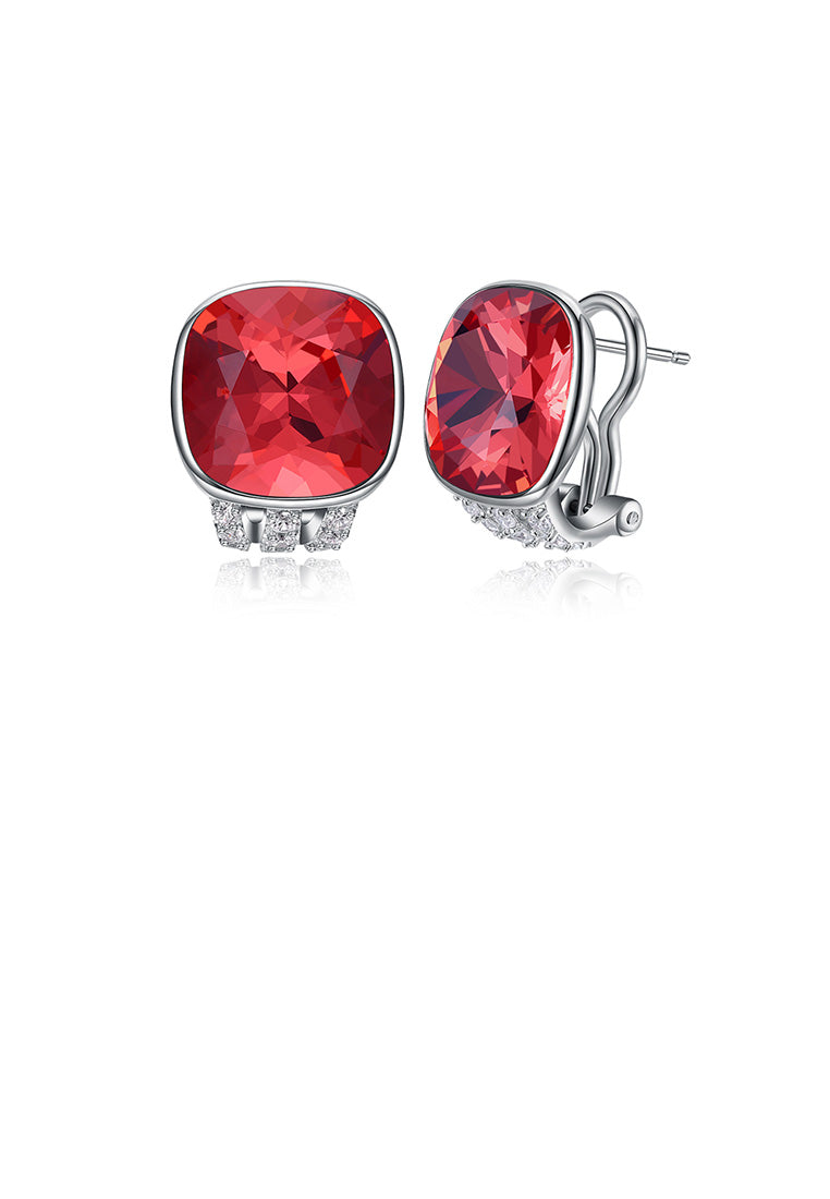 925 Sterling Silver Fashion Elegant Geometric Square Red Austrian Element Crystal Earrings - Vibrant Color