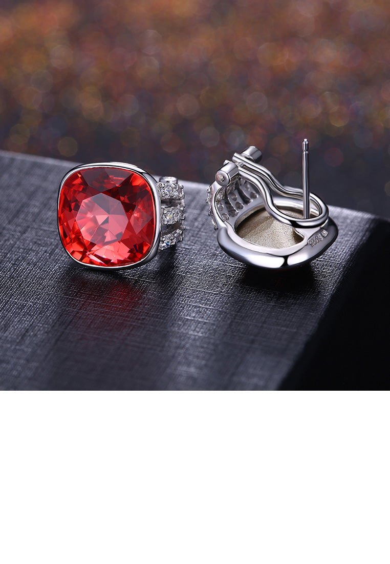 925 Sterling Silver Fashion Elegant Geometric Square Red Austrian Element Crystal Earrings - Vibrant Color