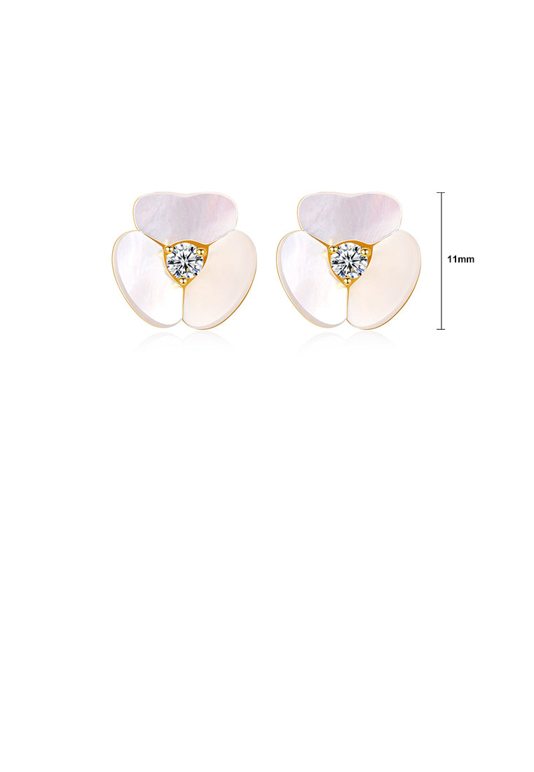 925 Sterling Silver Plated Gold Fashion and Elegant Flower Mother Stud Earrings with Cubic Zirconia - Luxurious Look