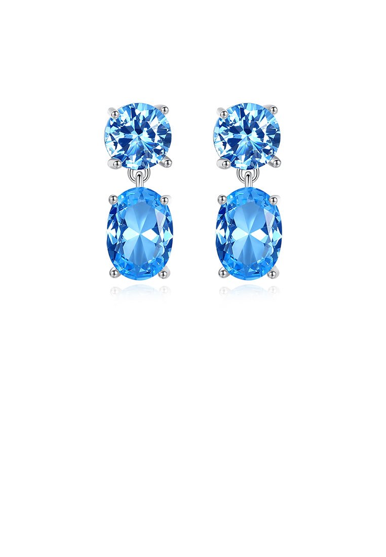 925 Sterling Silver Fashion Simple Geometric Oval Blue Cubic Zirconia Stud Earrings - Luxurious Look