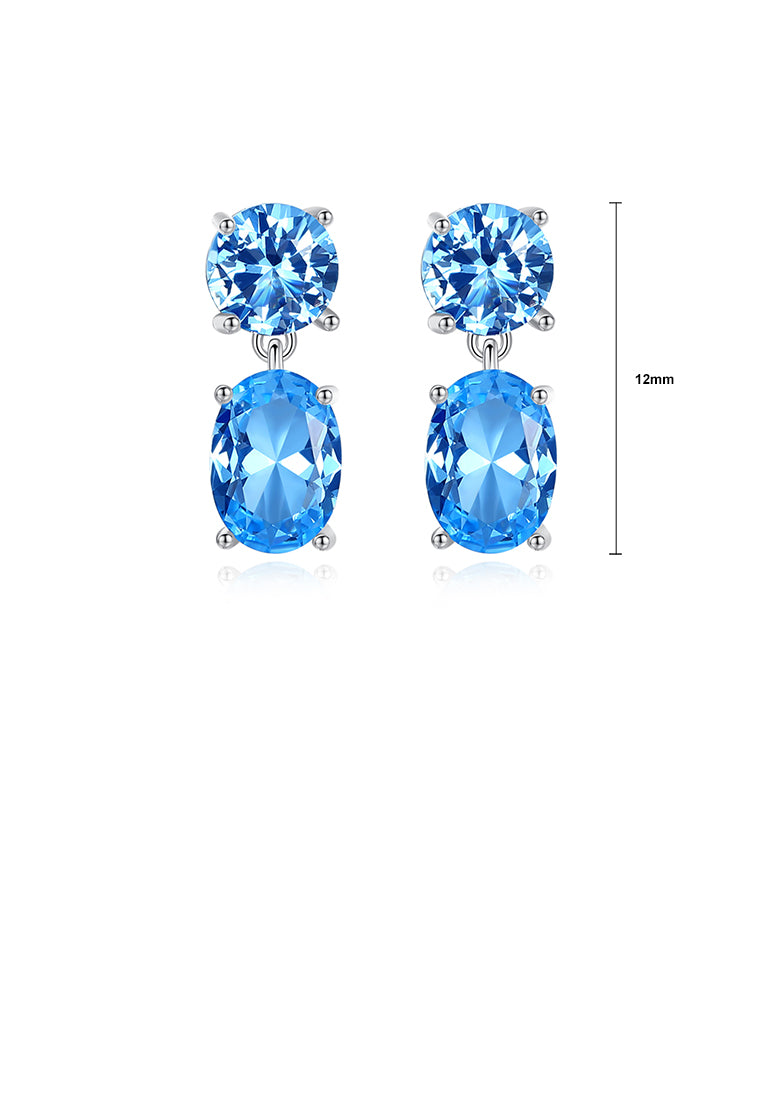 925 Sterling Silver Fashion Simple Geometric Oval Blue Cubic Zirconia Stud Earrings - Luxurious Look