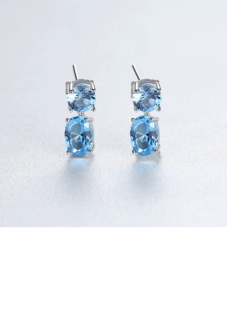 925 Sterling Silver Fashion Simple Geometric Oval Blue Cubic Zirconia Stud Earrings - Luxurious Look