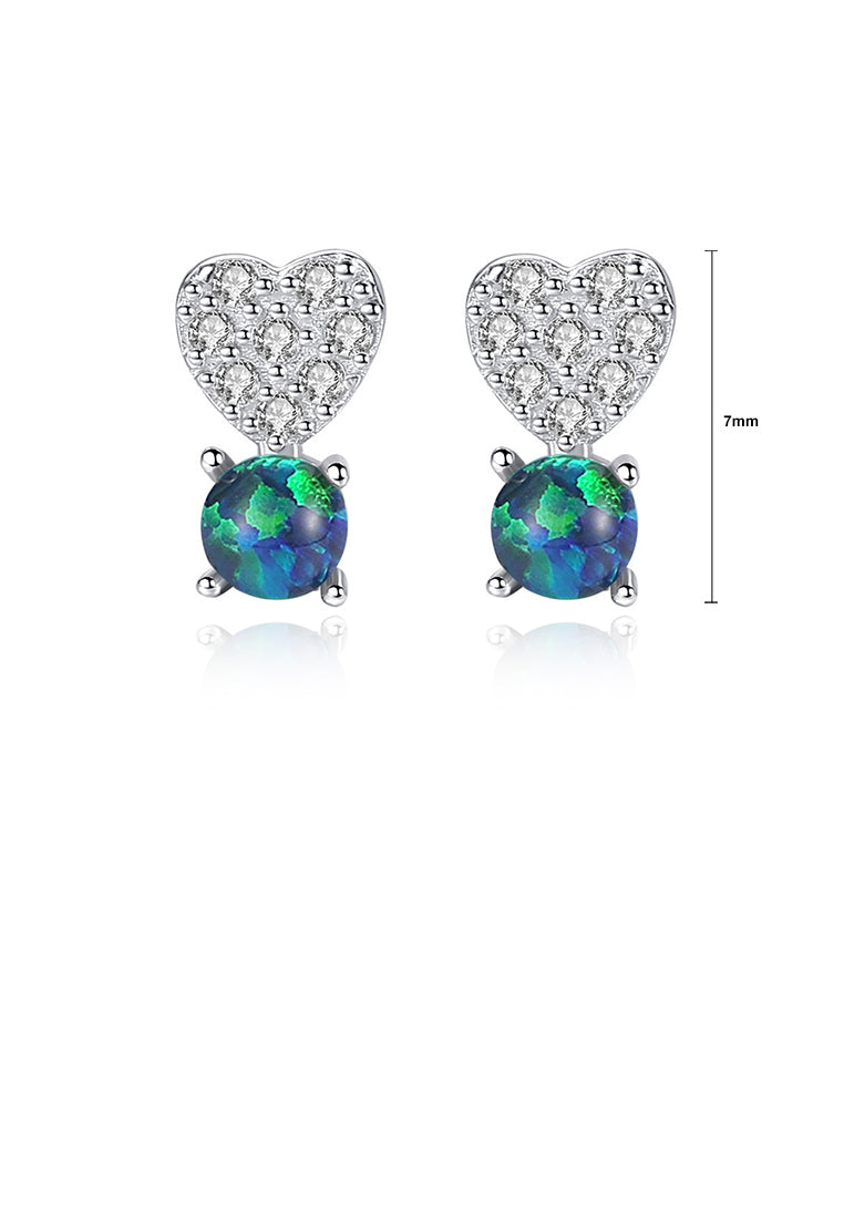 925 Sterling Silver Fashion Romantic Heart-shaped Green Imitation Opal Stud Earrings with Cubic Zirconia - Luxurious Look