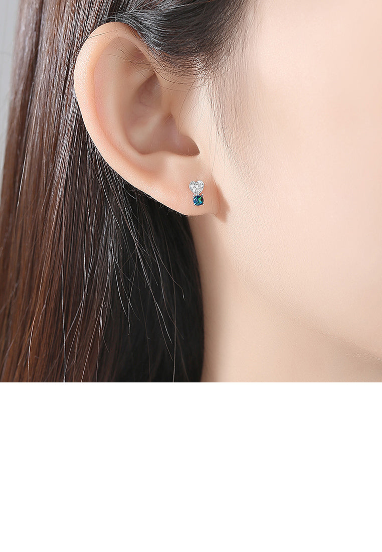 925 Sterling Silver Fashion Romantic Heart-shaped Green Imitation Opal Stud Earrings with Cubic Zirconia - Luxurious Look