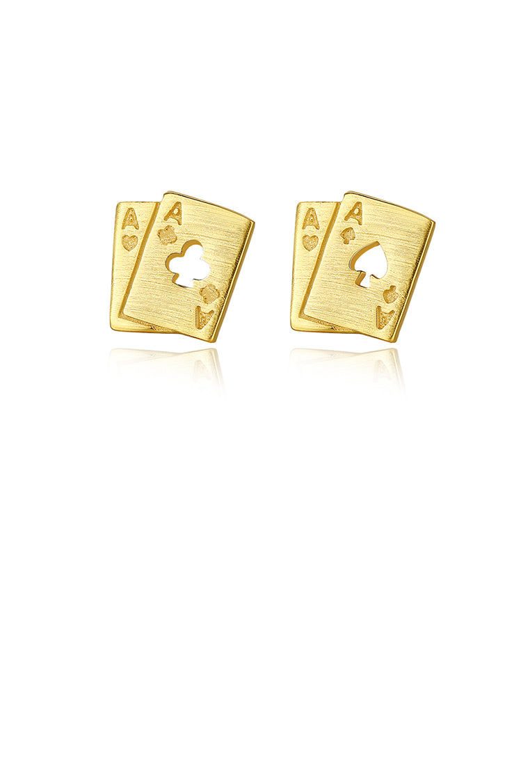 925 Sterling Silver Plated Gold Simple Creative Playing Card Stud Earrings