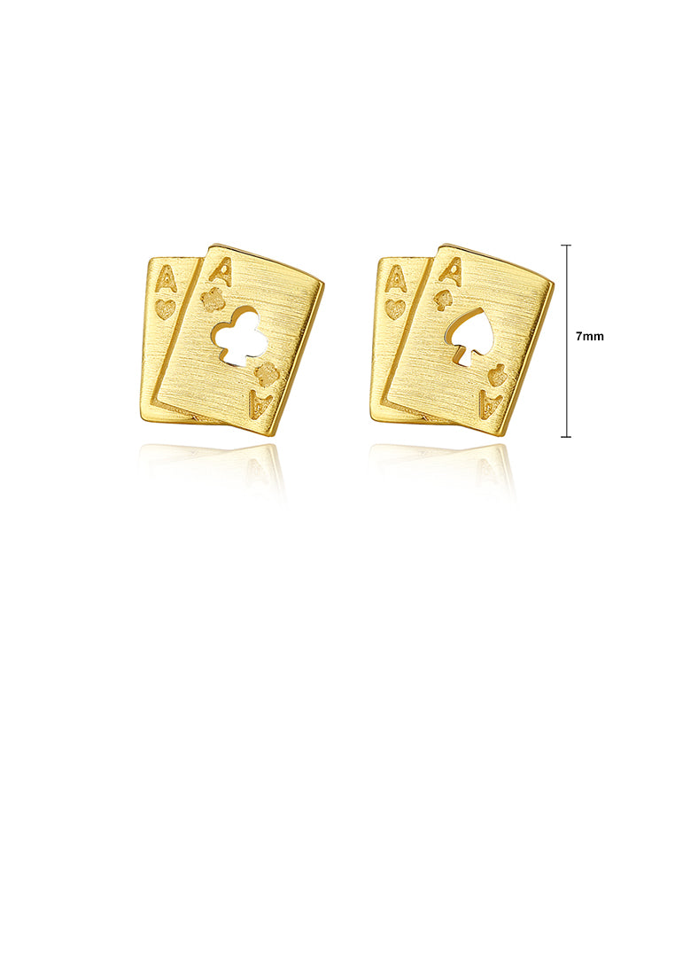 925 Sterling Silver Plated Gold Simple Creative Playing Card Stud Earrings