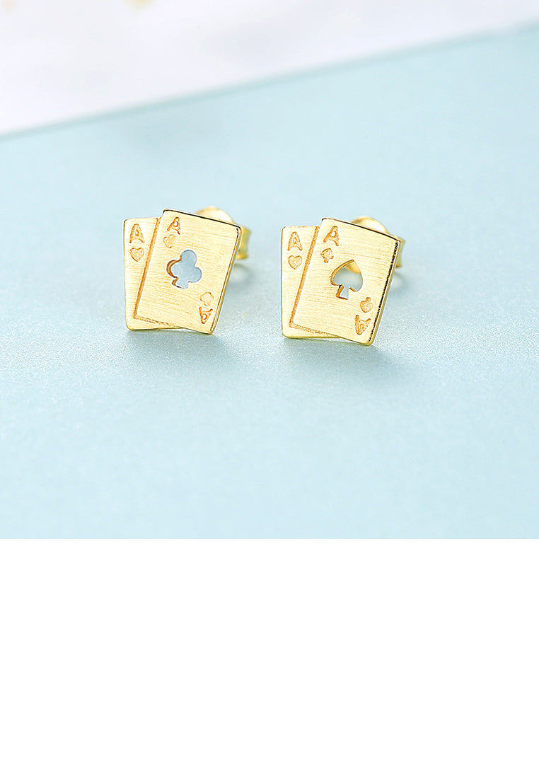 925 Sterling Silver Plated Gold Simple Creative Playing Card Stud Earrings
