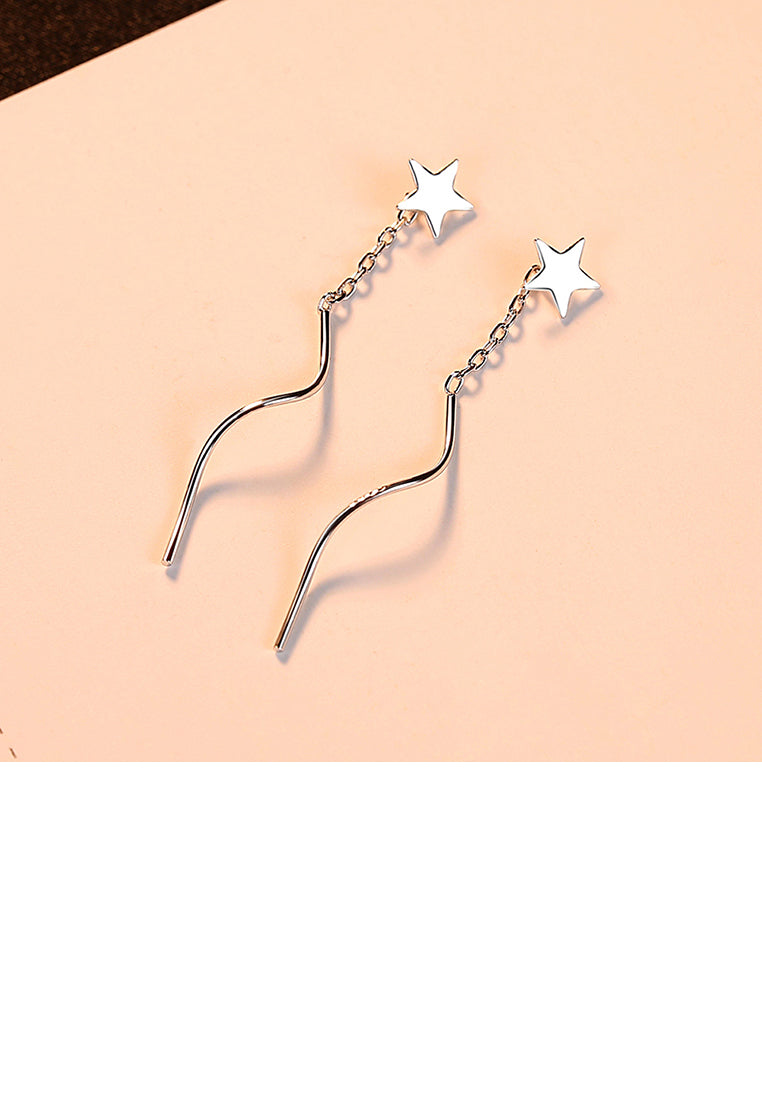 925 Sterling Silver Simple Fashion Stars Tassel Earrings