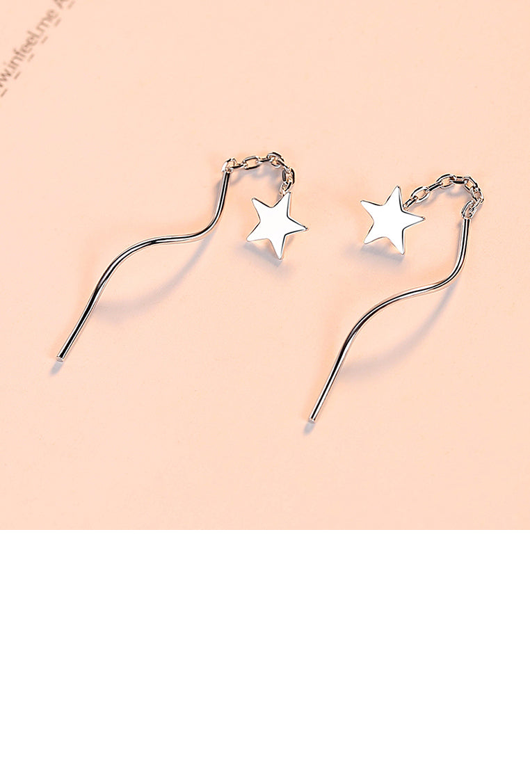 925 Sterling Silver Simple Fashion Stars Tassel Earrings