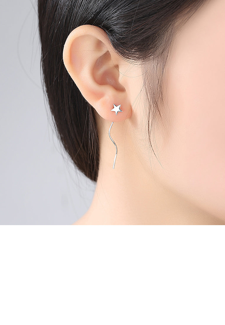 925 Sterling Silver Simple Fashion Stars Tassel Earrings