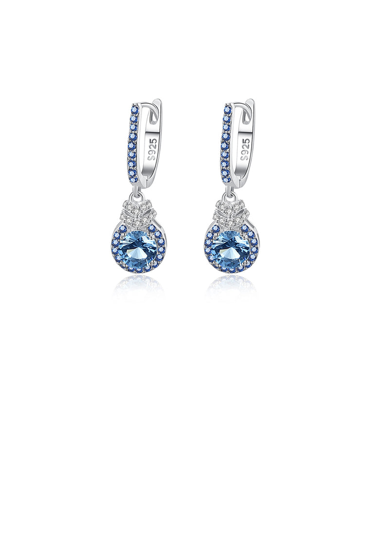 925 Sterling Silver Fashion Elegant Geometric Round Earrings with Blue Cubic Zirconia - Luxurious Look