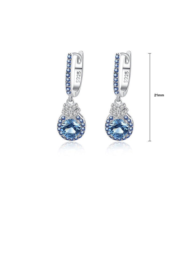 925 Sterling Silver Fashion Elegant Geometric Round Earrings with Blue Cubic Zirconia - Luxurious Look