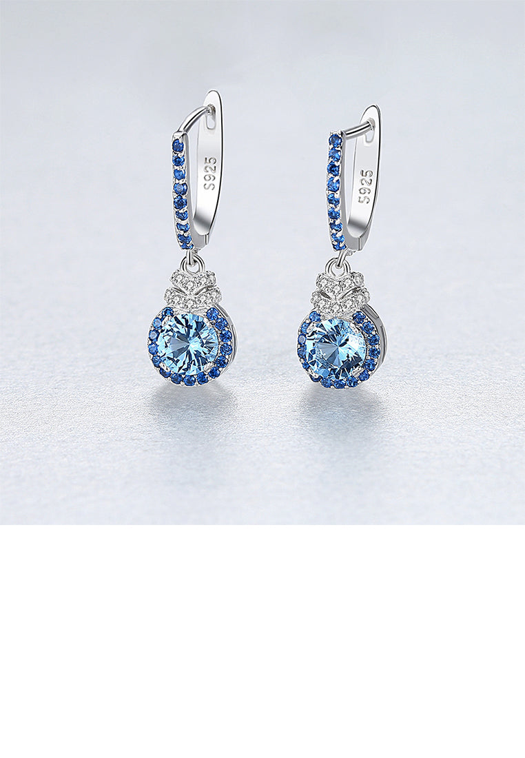 925 Sterling Silver Fashion Elegant Geometric Round Earrings with Blue Cubic Zirconia - Luxurious Look