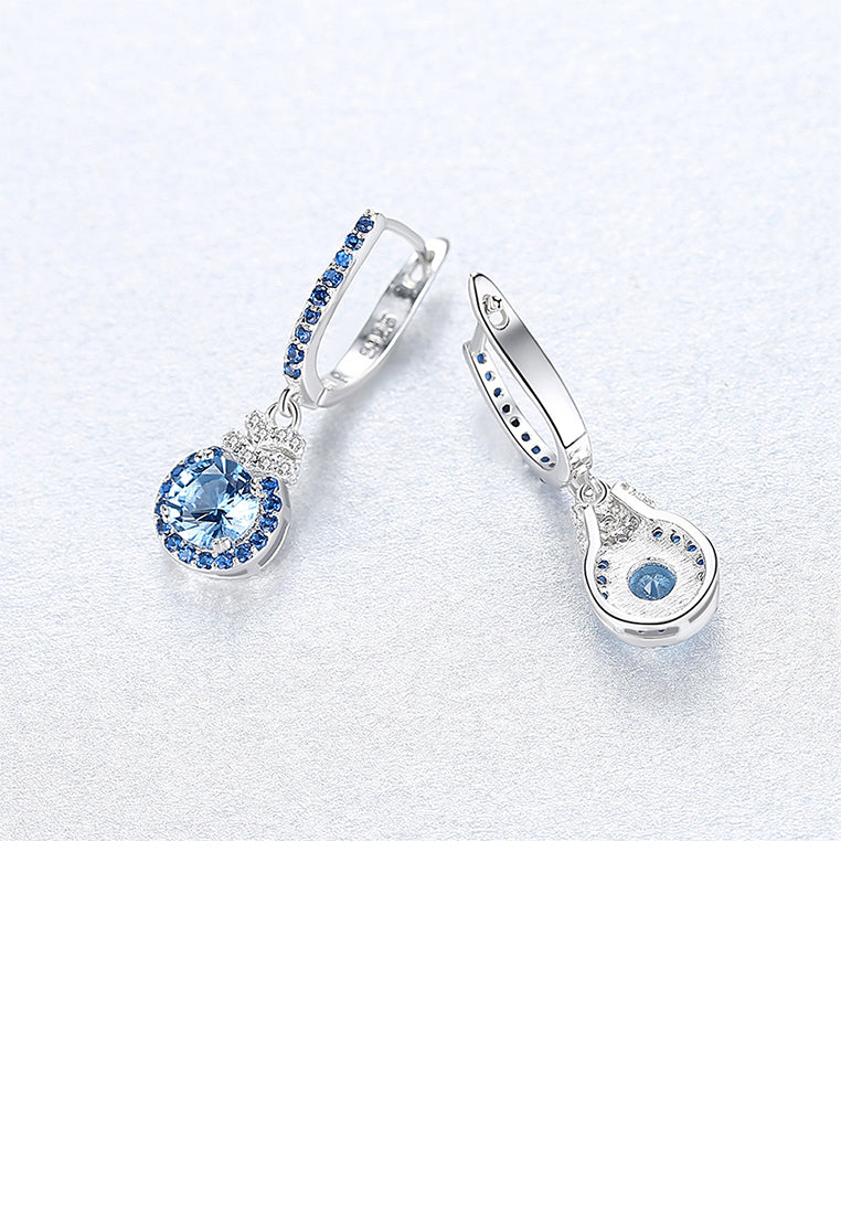 925 Sterling Silver Fashion Elegant Geometric Round Earrings with Blue Cubic Zirconia - Luxurious Look