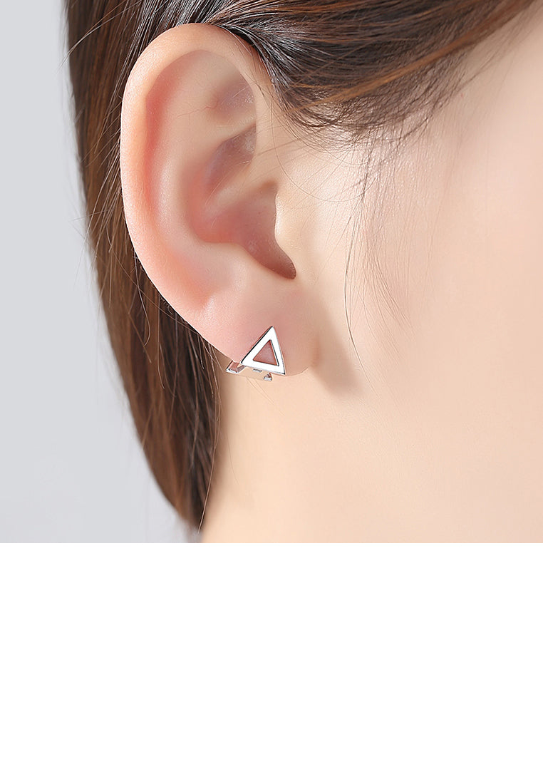 925 Sterling Silver Simple Fashion Hollow Geometric Triangle Stud Earrings
