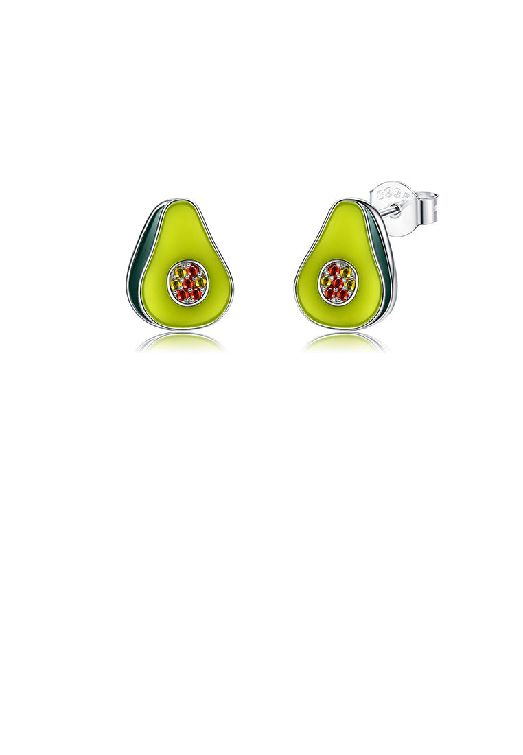 925 Sterling Silver Simple and Sweet Avocado Stud Earrings with Cubic Zirconia - Luxurious Look