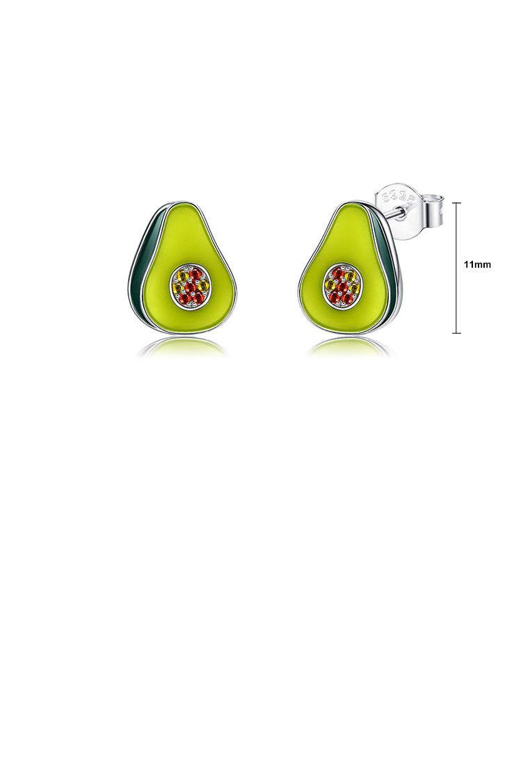 925 Sterling Silver Simple and Sweet Avocado Stud Earrings with Cubic Zirconia - Luxurious Look
