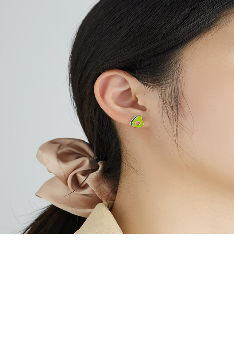 925 Sterling Silver Simple and Sweet Avocado Stud Earrings with Cubic Zirconia - Luxurious Look