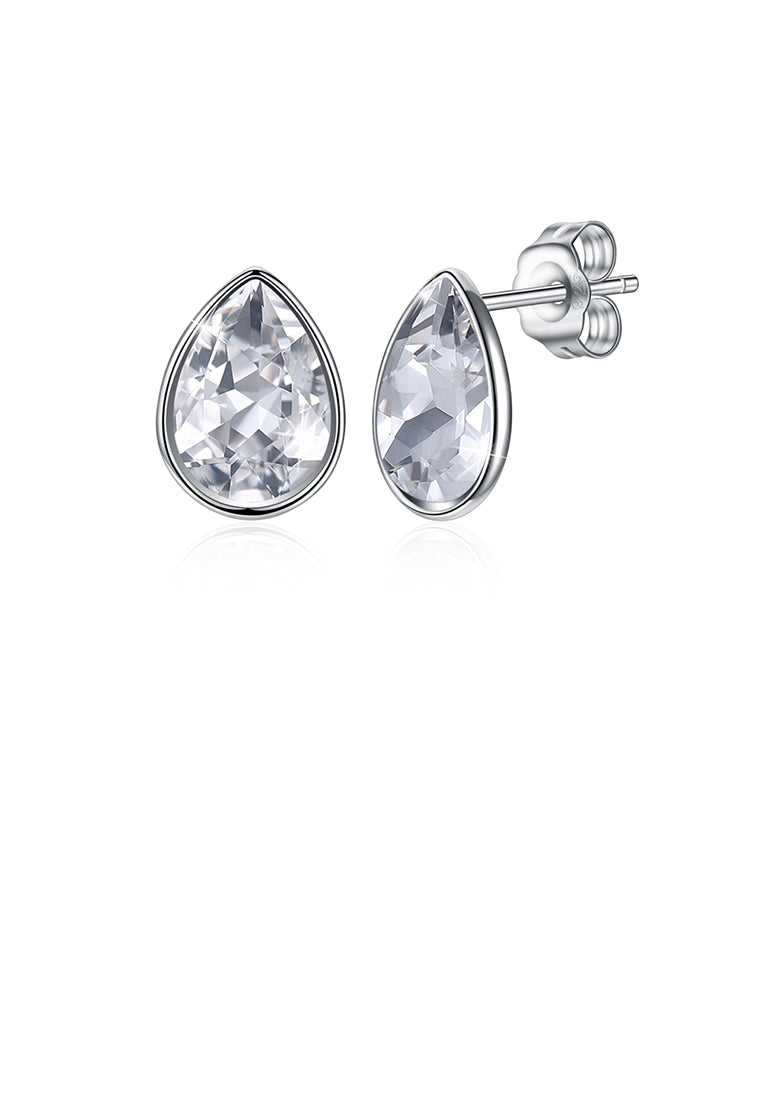 925 Sterling Silver Simple Water Drop Shape White Austrian Element Crystal Stud Earrings