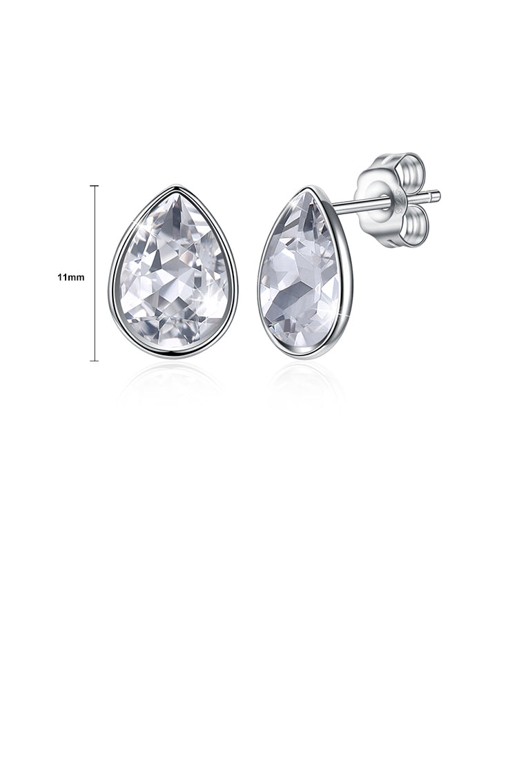 925 Sterling Silver Simple Water Drop Shape White Austrian Element Crystal Stud Earrings