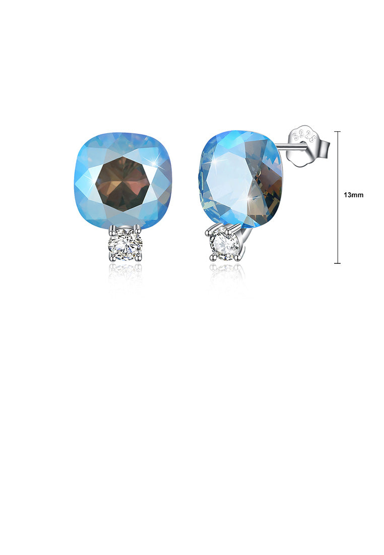 925 Sterling Silver Fashion Simple Geometric Square Stud Earrings with Light Blue Austrian Element Crystal