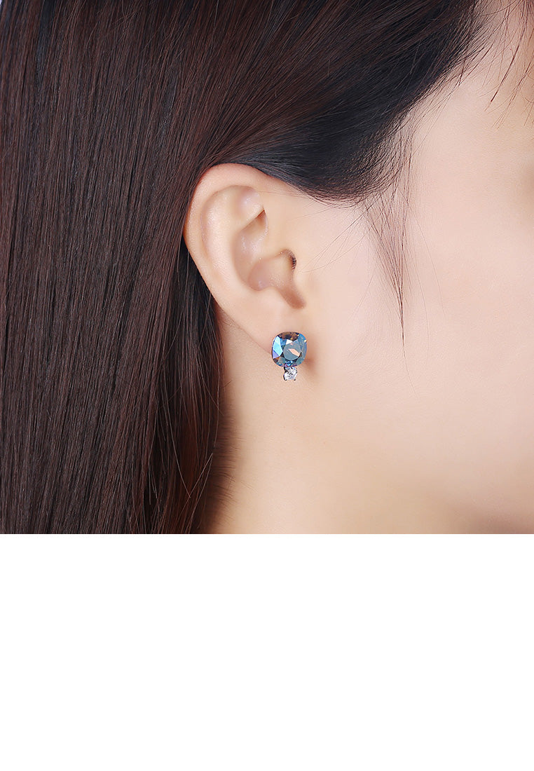 925 Sterling Silver Fashion Simple Geometric Square Stud Earrings with Light Blue Austrian Element Crystal