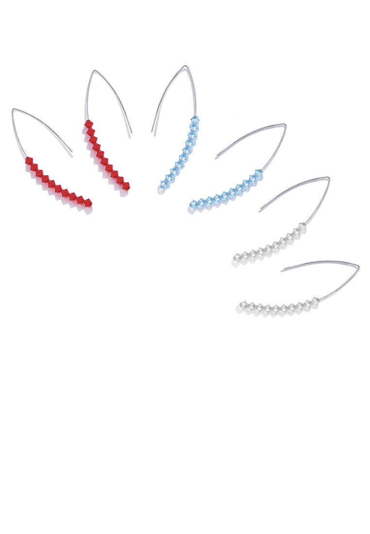 925 Sterling Silver Simple Geometric Earrings with Red Austrian Element Crystal - Vibrant Color