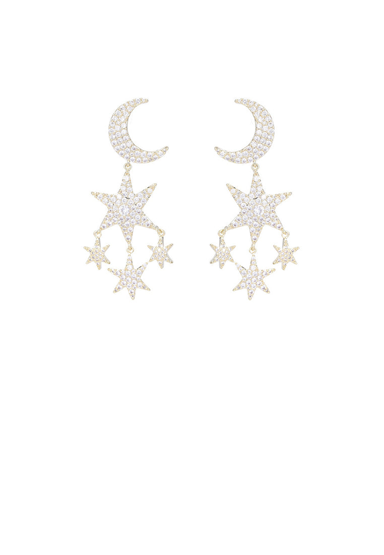 Fashion Brilliant Plated Gold Moon Star Tassel Earrings with Cubic Zirconia - Luxurious Look