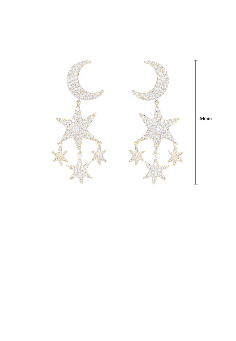 Fashion Brilliant Plated Gold Moon Star Tassel Earrings with Cubic Zirconia - Luxurious Look